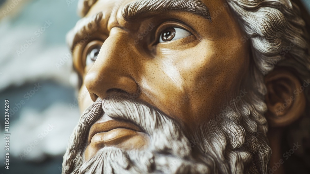 Aufkleber a close-up view of a statue depicting a man with a long beard