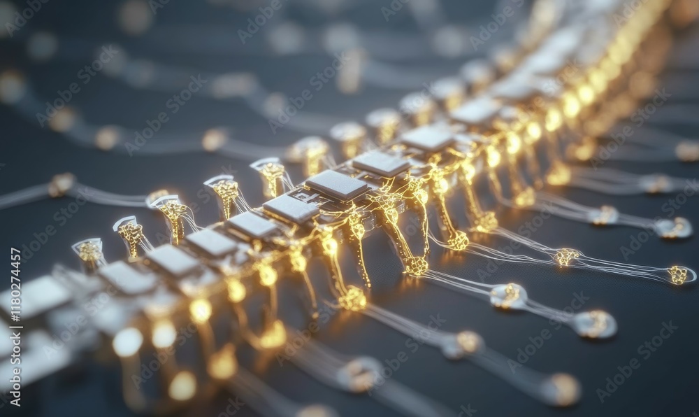 Poster detailed microchip implanted on spine, showcasing neural connections