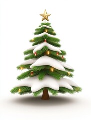 Fototapeta premium A glowing winter fir tree covered in snow for Christmas..A Christmas fir tree aglow with snow during winter..A snow-covered, glowing Christmas fir tree in winter..A winter Christmas scene featuring a