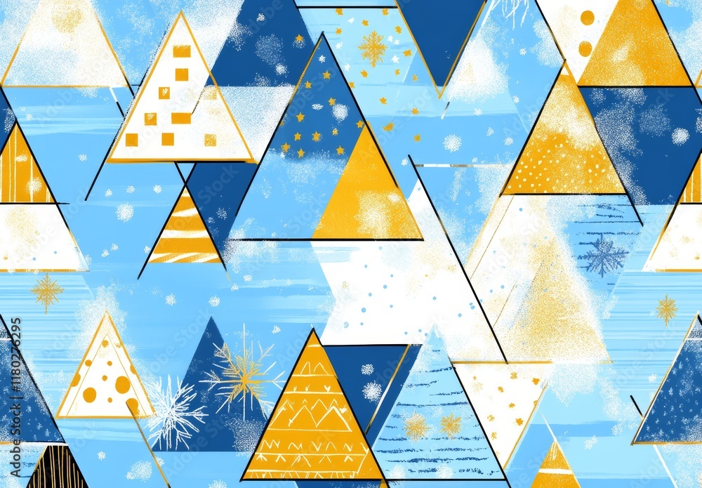 Poster a seamless modern background showcases an abstract geometric pattern combining lines and snowflakes,