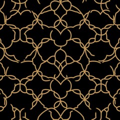 Fototapeta premium A modern seamless background adorned with a simple lattice design and golden and black graphic ornaments, showcasing an Arabian style abstract geometry pattern.