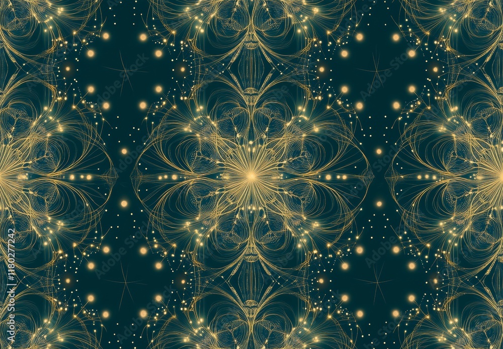 Poster a modern, seamless background adorned with an abstract geometric pattern of lines and snowflakes, en