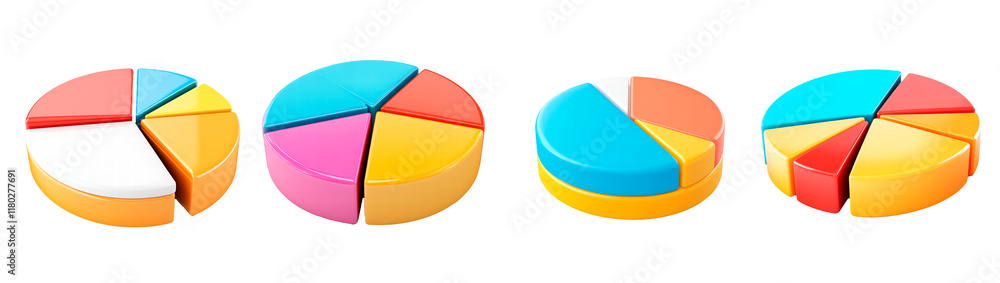 Poster set of 3d pie chart icon isolated on transparent background png