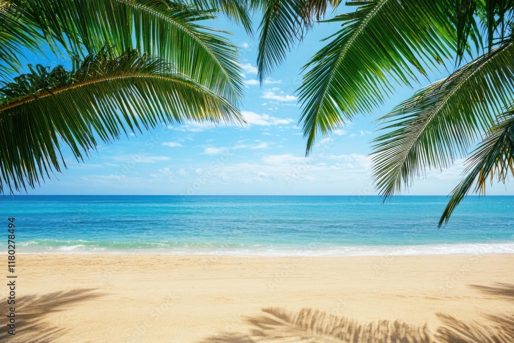 Poster coastal scenery with palm trees and ocean backdrop