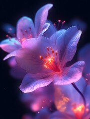 Glowing purple flowers with light.