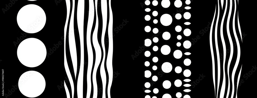 Aufkleber a collection of seamless patterns in black and gray, featuring simple modern graphics.
