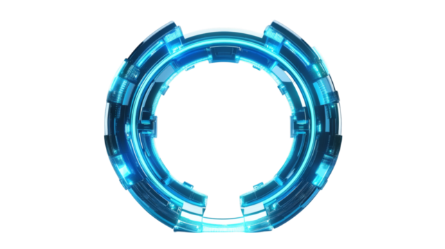 Futuristic AI-inspired blue circular gate design with glowing accents isolated on white background