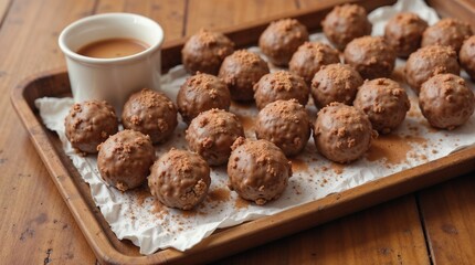 Fototapeta premium Chocolate Truffle Balls on Wooden Plate
