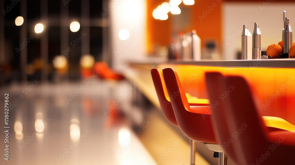 Poster row of red chairs sitting next to a counter