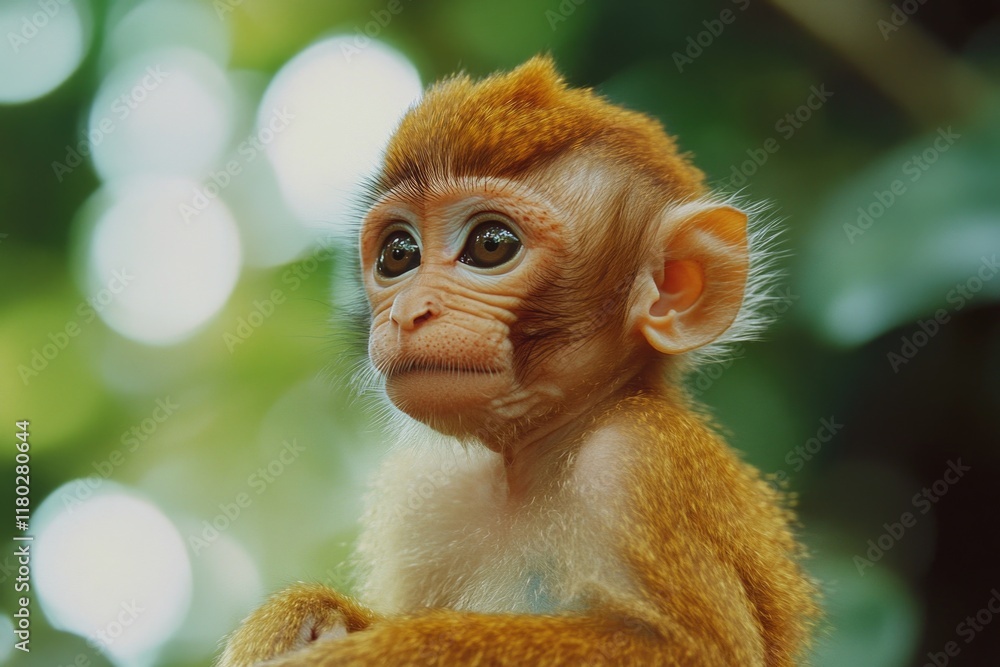 Poster a close-up shot of a monkey's face with a blurred background