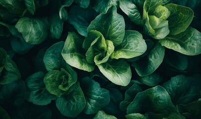 Obraz premium Bunch of green lettuce leaves, fresh and ready to eat.