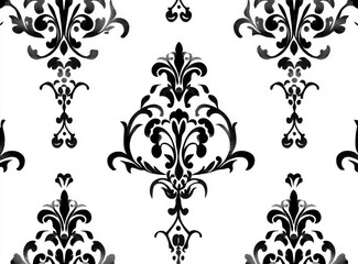 Floral theme. Baroque damask wallpaper. Uninterrupted modern background. Black and white design