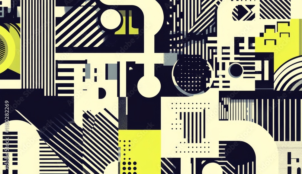 Poster seamless modern background showcases abstract geometric patterns of stripes and lines, embellished w