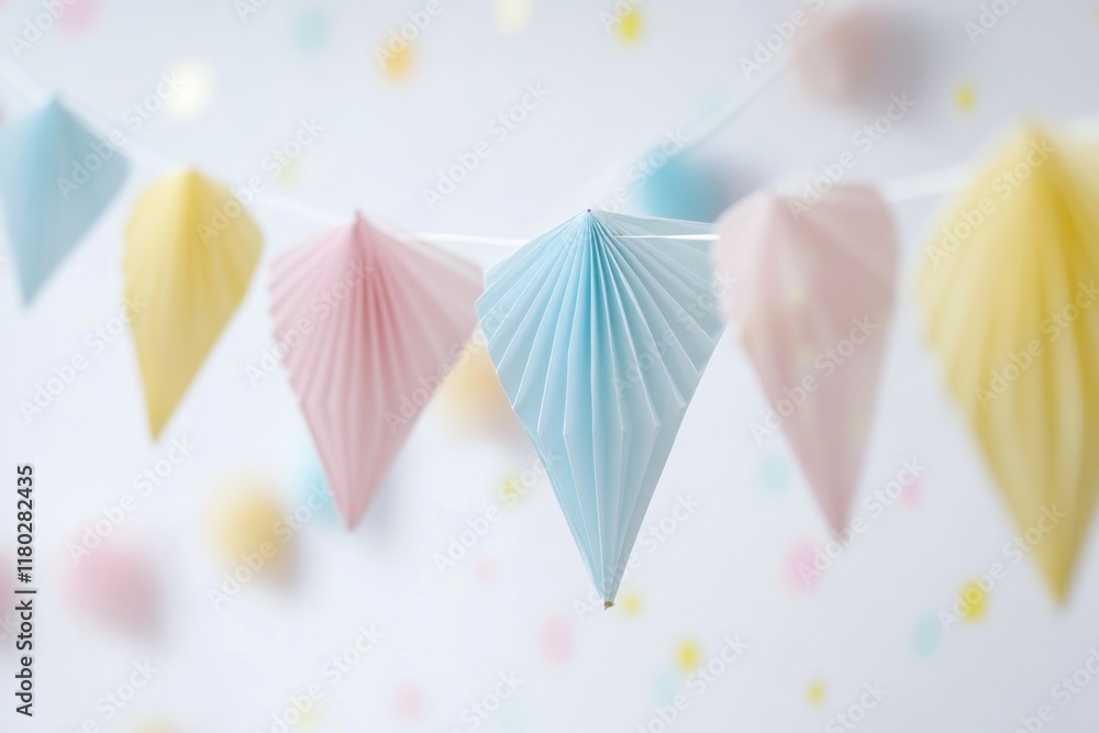 Poster a collection of colorful paper umbrellas suspended from a string, great for decoration or event plan