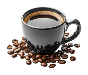 Brewed black coffee mug on beverage minimalist setup high fidelity viewpoint isolated on transparent background png