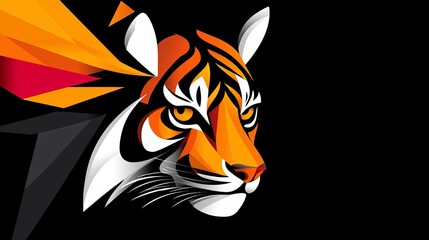 Fierce tiger portrait in vibrant orange and black geometric style.  A striking image.
