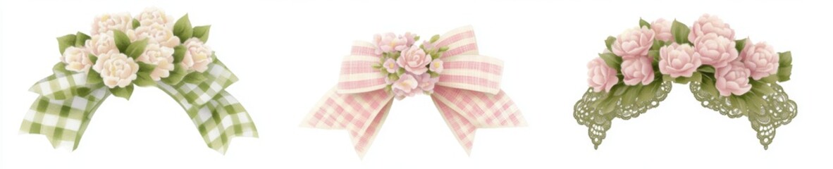 Fototapeta premium PNG cutout element set featuring watercolor pink bow ribbons coquette