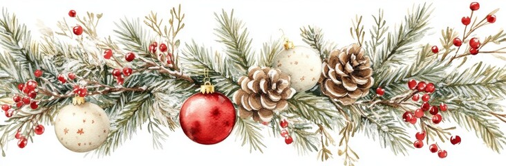PNG format border decoration with Christmas balls and lights for tree use.