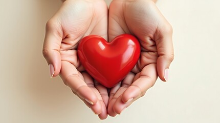Obraz premium Tender Hands Holding a Red Heart: A Symbol of Love, Care, and Compassion