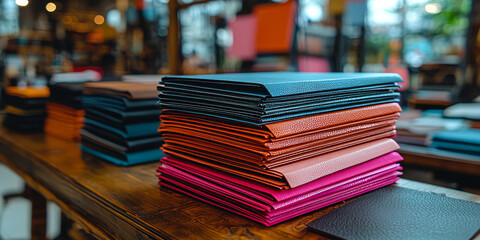  Colorful Stacked Notebooks in a Craft Store