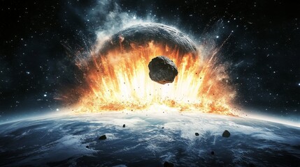 Huge asteroid hits the earth, End of the world scenario, dooms day, Armageddon, 16:9