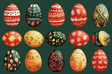 Hand Painted Easter Eggs Displayed In Rows