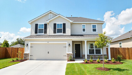 Modern house with manicured lawn against a clear blue sky