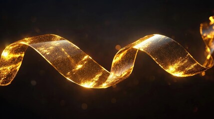 Golden shiny Christmas ornament ribbon illuminated by light