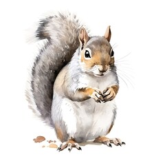 Obraz premium Grey squirrel standing and looking forward, watercolor painting effect