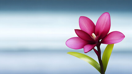 Fototapeta premium Pink flower blossom, serene ocean background, nature peace, website banner design.