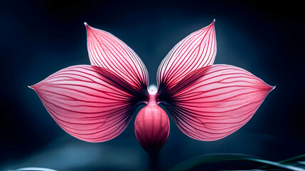 Pink orchid flower close-up, dark background, botanical studio shot, nature photography for websites or magazines.