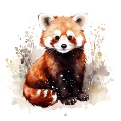 Red panda emerging from colorful watercolor splashes