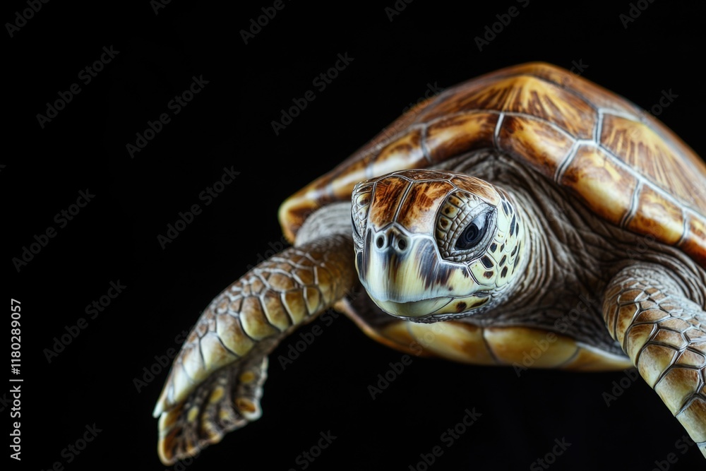 Poster A close-up shot of a turtle's shell and face on a dark background