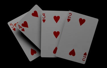 Playing cards, series of cards in hearts isolated on black background with clipping path 