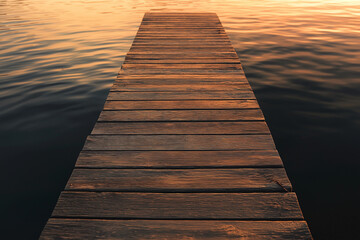 Obraz premium Holzsteg am Wasser bei Sonnenuntergang, eine friedliche Aussicht