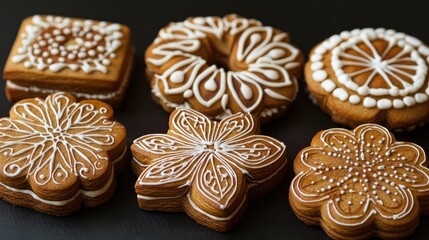 Gingerbread Christmas cookies with intricate designs