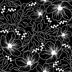 Seamless floral pattern with flowers and tropical leaves vector illustration 