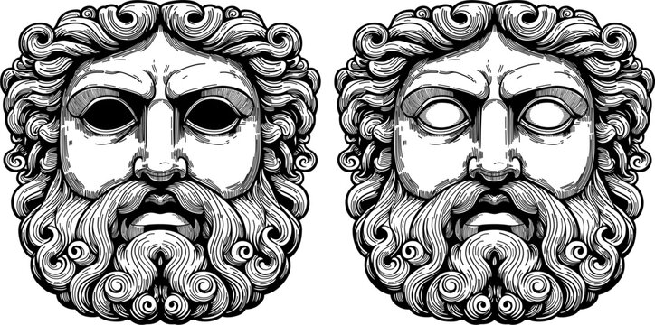 plaster face of an ancient hero, element of architecture