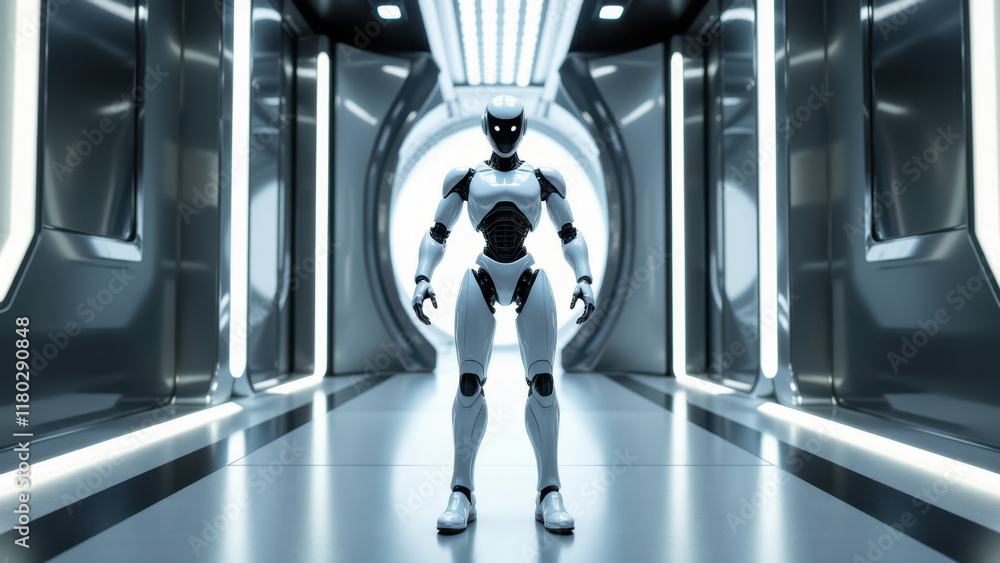 Poster advanced ai robot in futuristic setting
