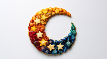 Obraz premium Colorful crescent moon and stars cookie.