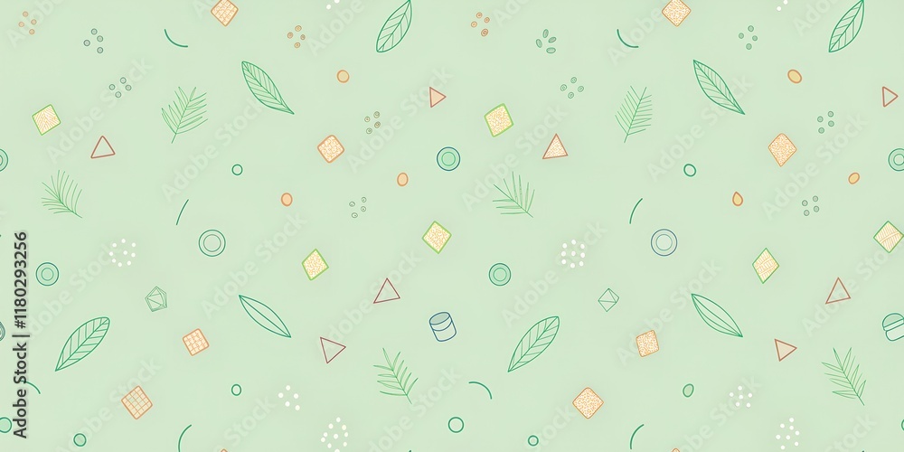 Poster delicate and vibrant patterns of leaves and shapes in soft pastel hues create a whimsical atmosphere