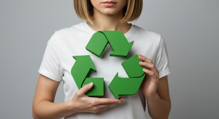 Green recycling symbol on t shirt