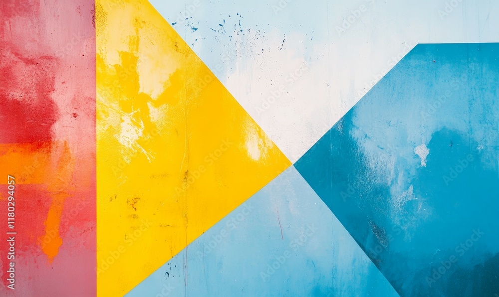 Poster colorful abstract image with a yellow triangle and a blue square. the triangle is on the left side o
