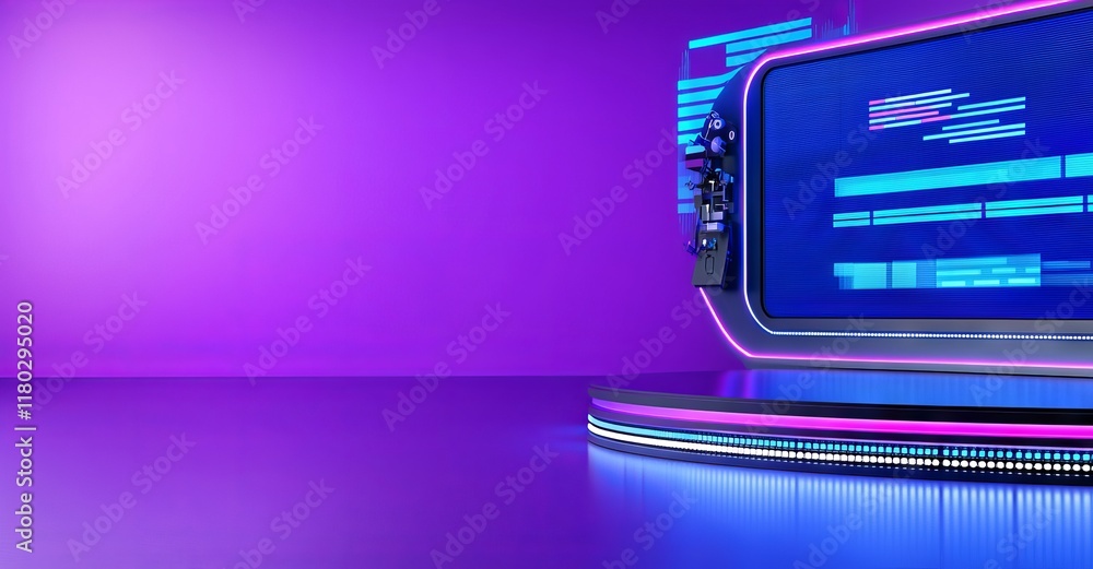 Poster a complete view of a virtual tv show room, perfect for artistic programs, tech ads, or events. this 