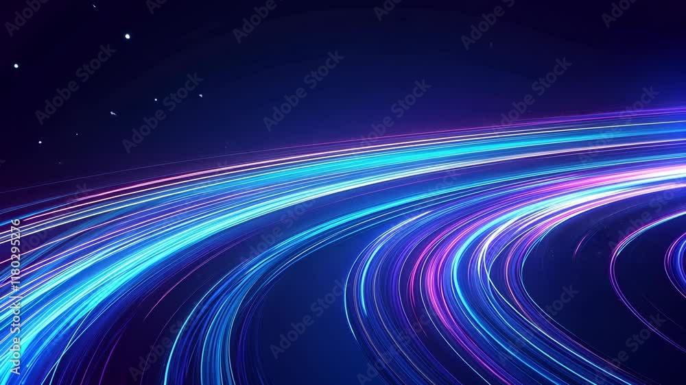 Poster brilliant light trails swirl across a dark background creating a vibrant visual experience