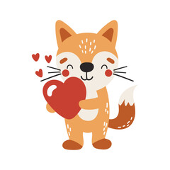 Love fox animal isolated, valentines animal, kids illustration