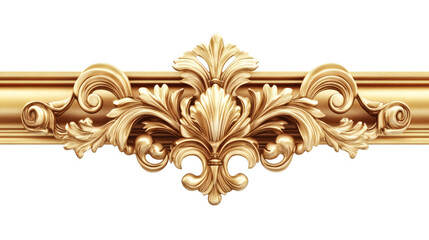 Golden picture frame with ornate details creating a classic border isolated on white background