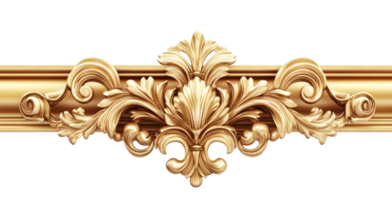 Golden picture frame with ornate details creating a classic border isolated on white background