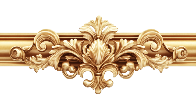 Golden picture frame with ornate details creating a classic border isolated on white background