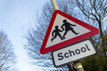 School warning road sign